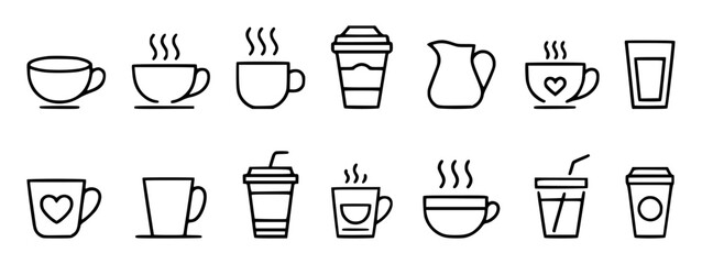 Various coffee cups and drinks beverage