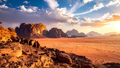 Naklejka premium Desert landscape at sunset (1)