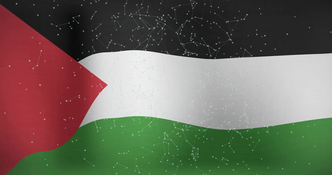 Displaying Palestinian flag showing constellation pattern in digital graphic with light blue dots - Powered by Adobe