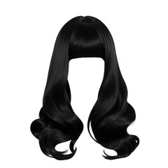 Fototapeta premium Stylish women's black hair wig isolated on transparent background