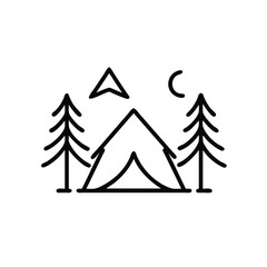 Obraz premium Minimalist Line Art Illustration Tent Under Pine Trees in a Forest
