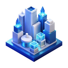 Fototapeta premium Futuristic cityscape with glowing blue buildings isolated on black background isolated on white background isolated on transparent background silhouette