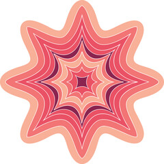 Fototapeta premium Geometric starburst pattern with layered wavy lines in warm coral and pink hues abstract