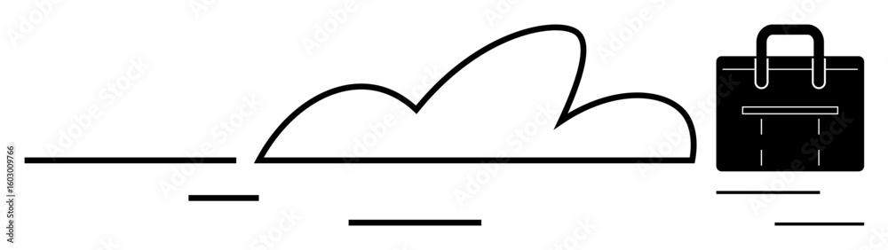 Poster cloud with minimal lines symbolizing digital storage and a business suitcase for work and data. idea