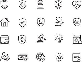 Insurance Editable vector line Icons set	
