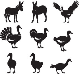 Farmyard Friends Icons silhouette set