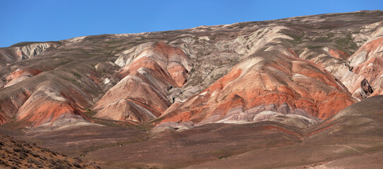 Beautiful valley with red mountains in Khizi. Azerbaijan.