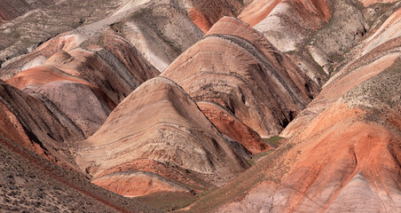 Beautiful valley with red mountains in Khizi. Azerbaijan.