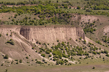 Beautiful mountains with green trees near the river. Guba region. Azerbaijan.