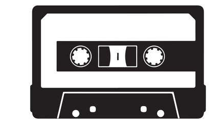 Cassette tape illustration in black and white, retro design element