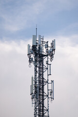 Global 5G network infrastructure, high-speed wireless communication tower.