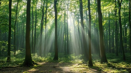 Sunlight filtering through a dense forest
