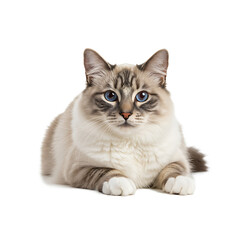 Obraz premium Ragdoll cat lying on white background with blue eyes 