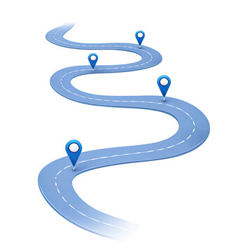 Winding road with blue markers