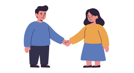 Friendly cartoon characters holding hands in simple style