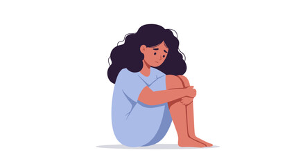 Obraz premium Thoughtful young woman sitting alone with a pensive expression