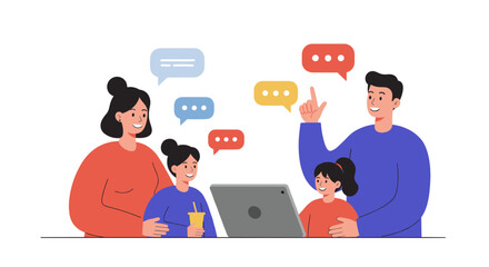 Family online communication with modern devices and messaging bubbles