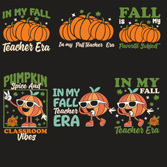 Fun Fall Teacher T-shirt Designs with Pumpkins and Pumpkins A set of four graphic designs, perfect for fall-themed apparel.