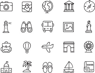 Sightseeing Trip Editable vector line Icons set	