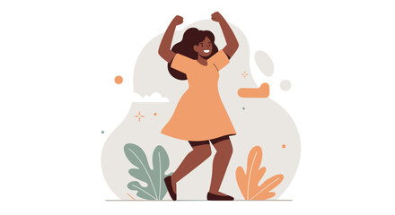Happy woman dancing with joy in minimalist style