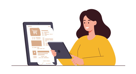 Woman shopping online with tablet and digital receipt