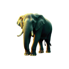 Fototapeta premium Large mammal, a gray elephant, standing isolated on a white background with its trunk visible