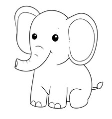 Naklejka premium Baby Elephant simple cartoon, kids coloring page. AI