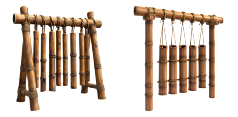 Traditional bamboo angklung musical instruments isolated on transparent PNG image good for cultural education or ethnic art illustrations