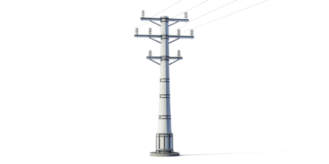 High Voltage Utility Pole Isolated on Transparent Background
Electric Power Transmission Pole Cut Out PNG for Design Use