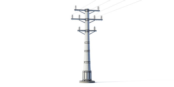 High Voltage Utility Pole Isolated on Transparent Background
Electric Power Transmission Pole Cut Out PNG for Design Use