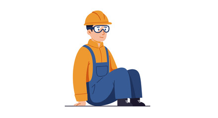Construction worker sitting - safety gear and casual posture