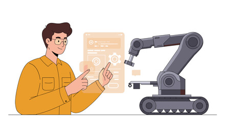 Engineer operating robotic arm control panel
