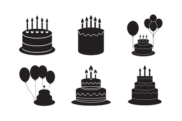 black silhouette birthday cake with candles set bundle