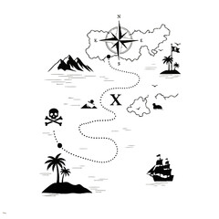 An old pirate treasure map shows the route to the treasure