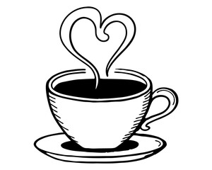 Cup of coffee with heart shaped steam silhouette