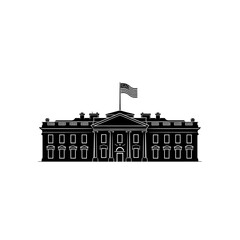 The white house is shown in silhouette with an american flag