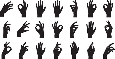Fototapeta premium Collection of black hand gestures isolated on transparent background