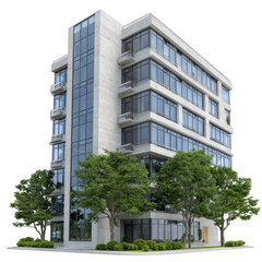 Modern building with trees isolated on transparent background