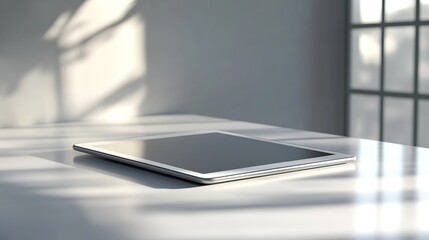 Tablet on a table in a bright room