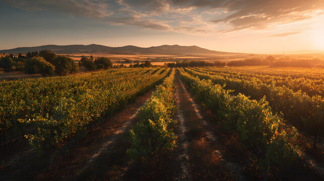 Vineyard Sunset Landscape with Tuscany. - Powered by Adobe
