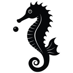 Fototapeta premium Black silhouette of a seahorse with a bubble