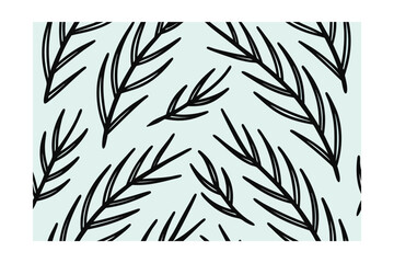 Seamless pattern sketchy branches with leaves on light blue hand drawn