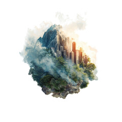 Fototapeta premium City nestled within a mountain cloud
