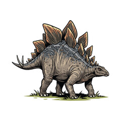 Fototapeta premium Stegosaurus Walking on the Grass Illustration