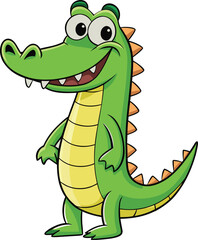 Cute Smiling Green Cartoon Alligator Character Illustration  Happy Reptile Vector Design