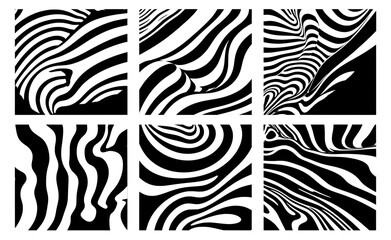 Abstract Black and White Swirl: A dynamic monochrome illustration features six captivating panels of swirling lines, creating a mesmerizing optical illusion with high contrast and graphic appeal.