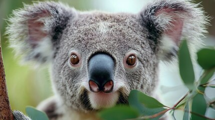 Obraz premium Close-up of a koala's fuzzy ear and innocent eye, soft fur, charming
