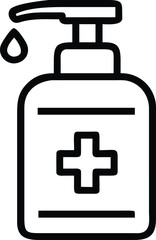 Obraz premium Outline Hand Sanitizer Bottle with Pump and Medical Cross Icon Design