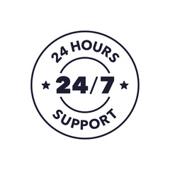 Obraz premium 24/7 Support Badge with Clock Symbol in Circular Customer Service Icon Design