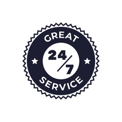 24/7 Great Service Circular Badge with Star Accents